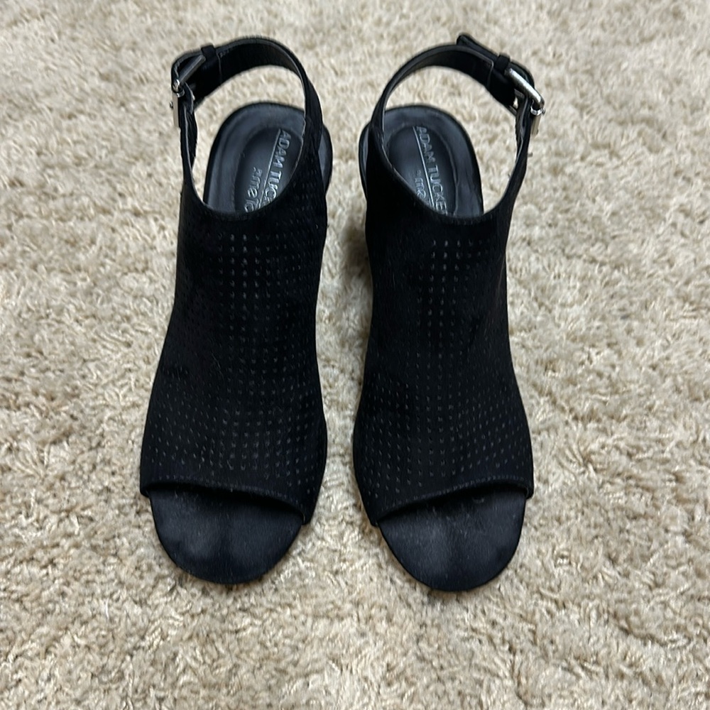 Adam Tucker black suede block heel sandals sandal 7.5 M